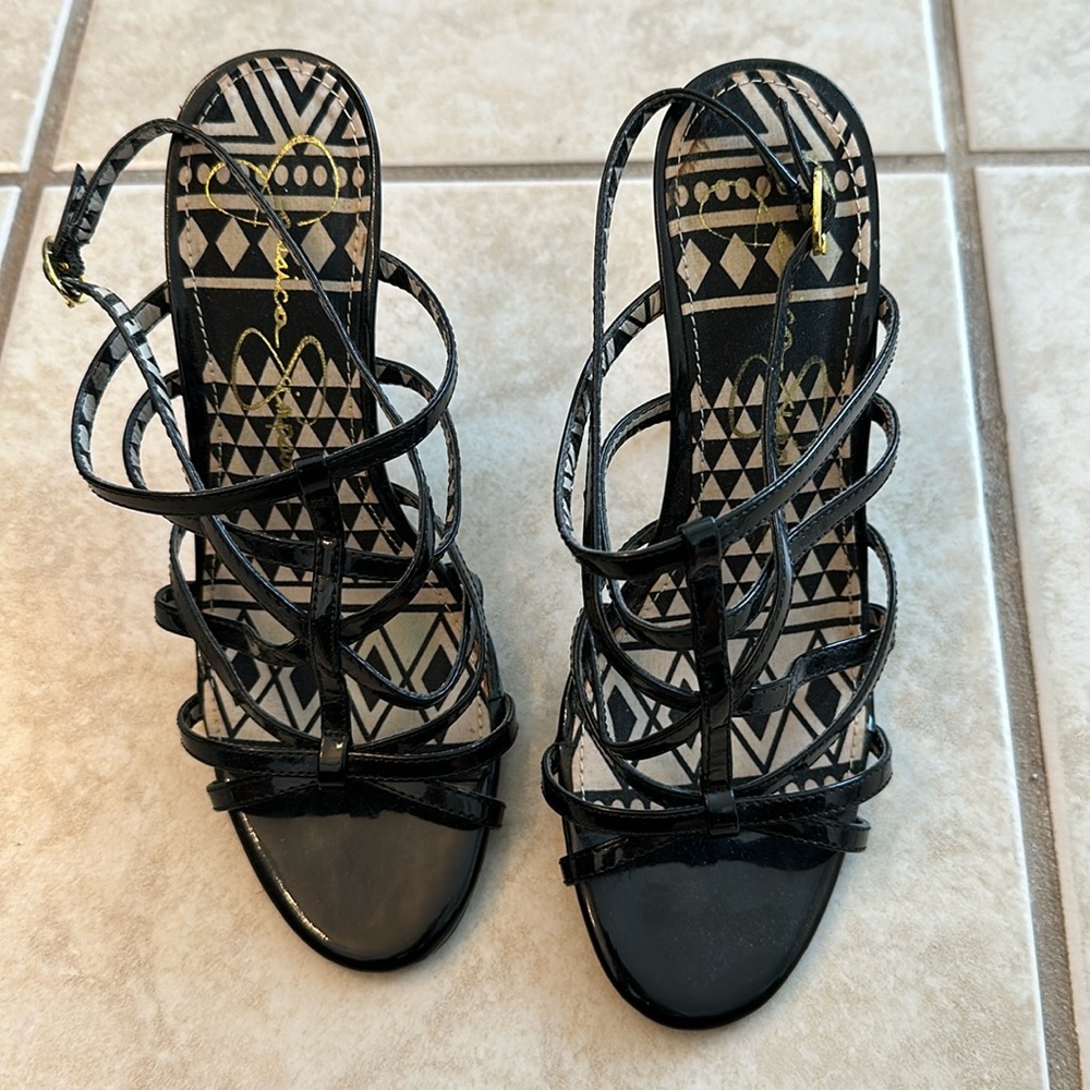 Jessica Simpson black strapping heels